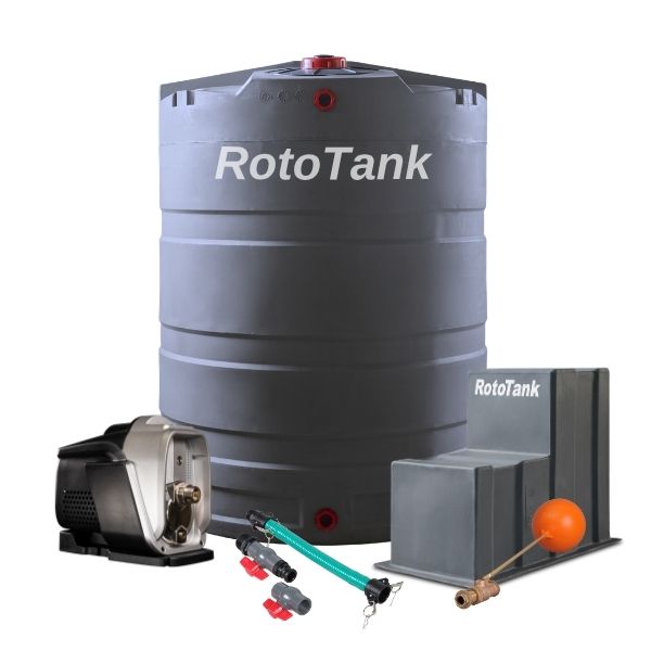 2200L Water Tank Combo with Solar Compatible Booster Pump - grey