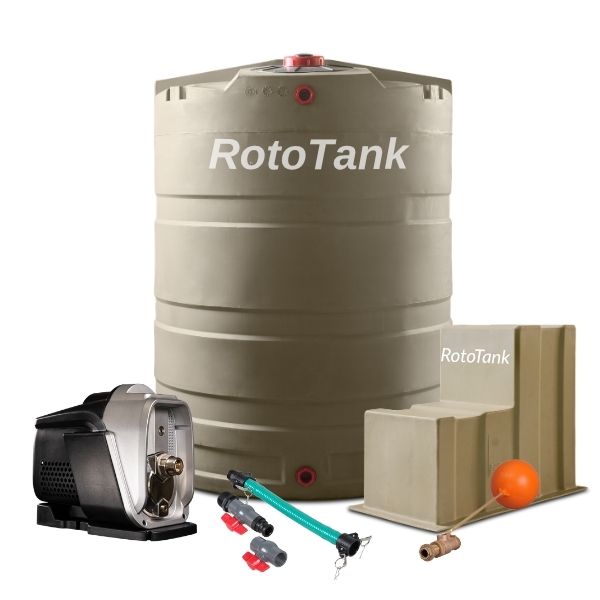 2200L Water Tank Combo with Solar Compatible Booster Pump - tan